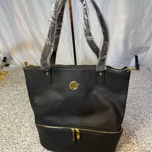 Joy Mangano Black Leather Tote & Wristlet Set Women's Large Travel Bag